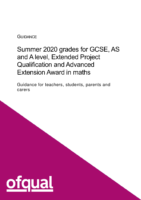 Summer 2020 grades for GCSE AS A level EPQ AEA in maths
