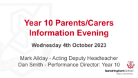 Year 10 Parent Carers Information Evening – October 2023